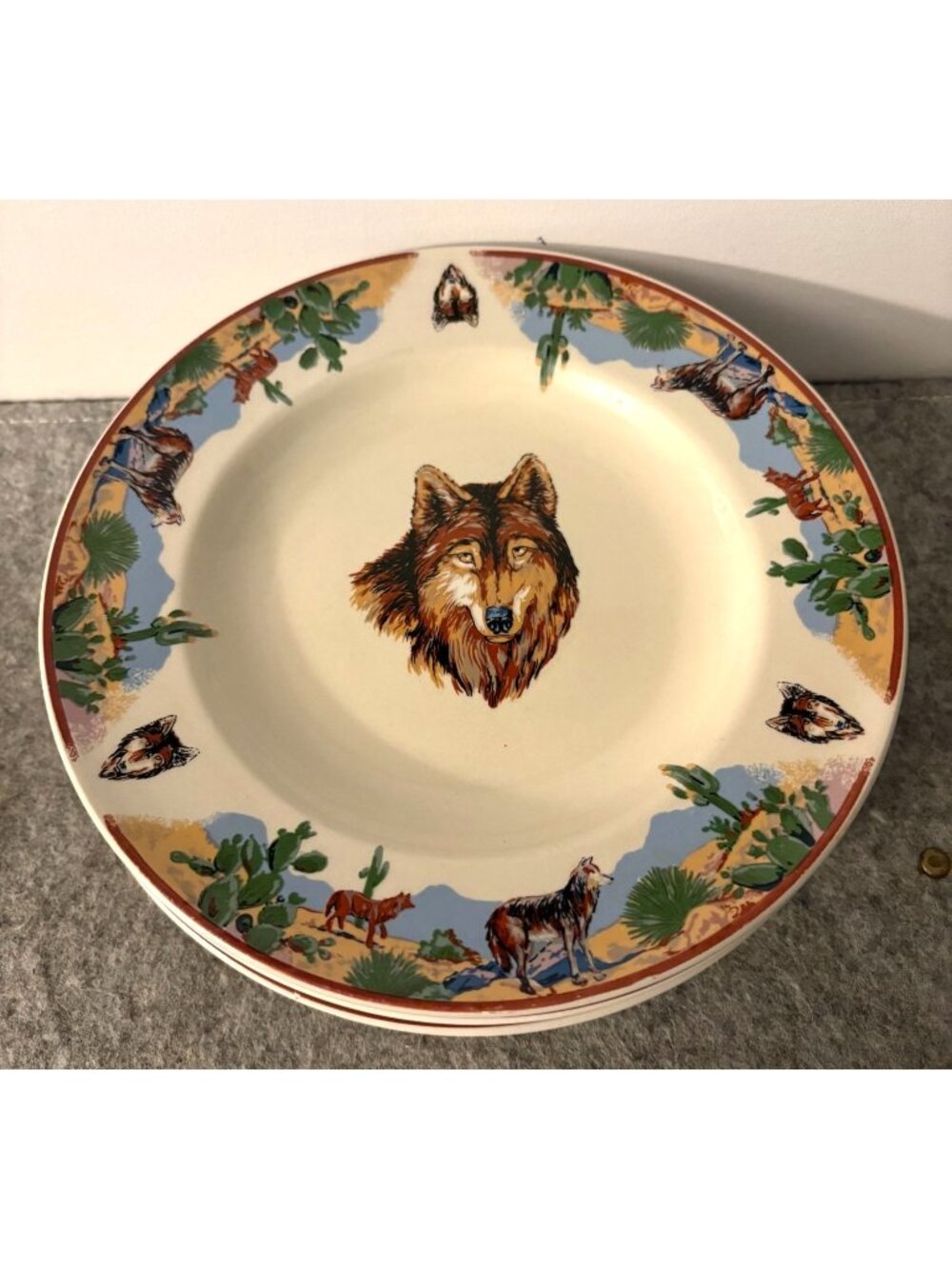 2 Sets of 4 Vintage Tienshan Wolf Design 8" Plate  # 3405
